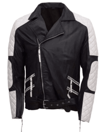 Men's Black and White Quilted Style Biker Leather Jacket
