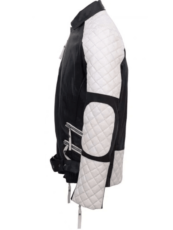 Men's Black and White Quilted Style Biker Leather Jacket