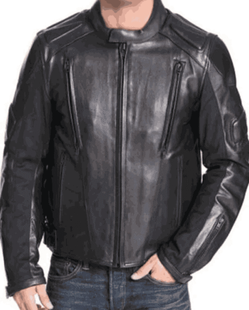 Men Black Padded Leather Motorcycle Jacket