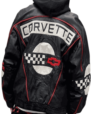 Black Vintage Corvette Racing Leather Jacket for Men