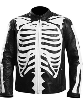 Halloween Party Skeleton Bones Black Leather Jacket