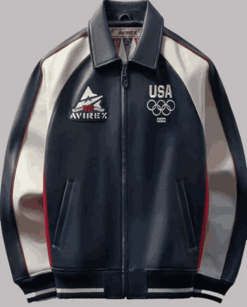 Team USA Olympics 2026 Bomber Leather Jacket in Black & White