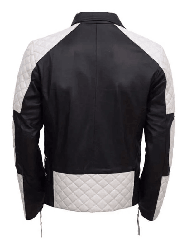 Men's Black and White Quilted Style Biker Leather Jacket