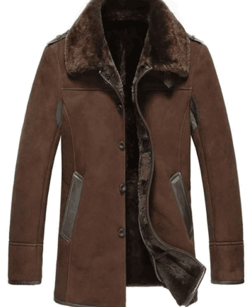 Men’s Reacher Style Sheepskin Shearling Brown Leather Coat