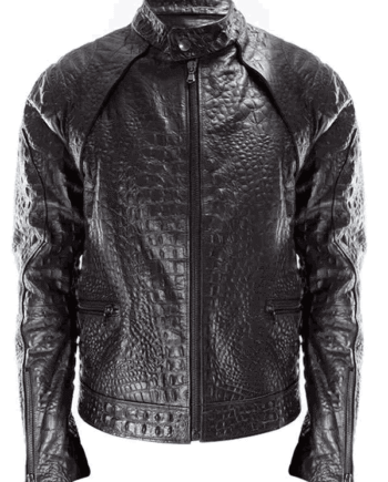 Men Crocodile Black Leather Jacket for Modern Style