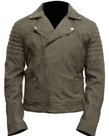 Men’s Olive Green Biker Suede Leather Jacket