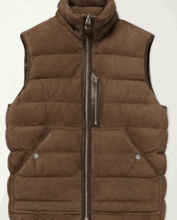 Men Brown Suede Leather Puffer Vest for Everyday Style