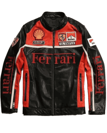 Motorcycle Ferrari Racing Leather Jacket in Red and Black