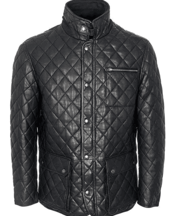 Mens Black Quilted Style Real Leather Jacket