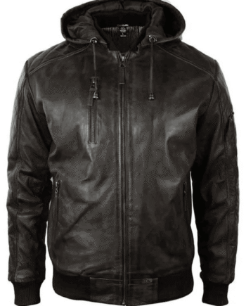 Men's Dark Brown Distressed Hooded Leather Jacket
