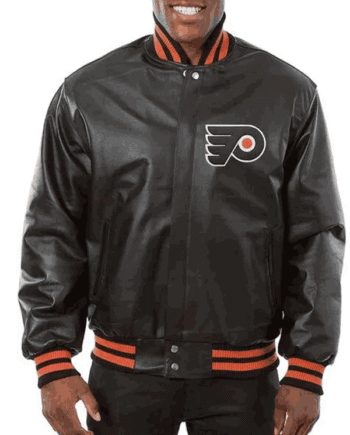 Philadelphia Flyers Black Leather Bomber Jacket for Men