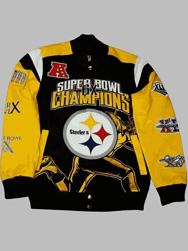 Super Bowl Champions 6X Pittsburgh Steelers Leather Varsity Jacket
