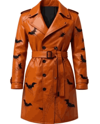 Halloween Spooky Leather Trench Coat for Gothic Style