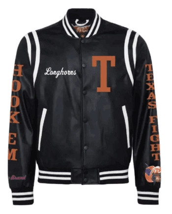 Texas Longhorns Black Leather Varsity Jacket