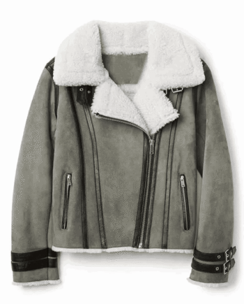 Women's Bomber Grey Shearling Suede Leather Jacket
