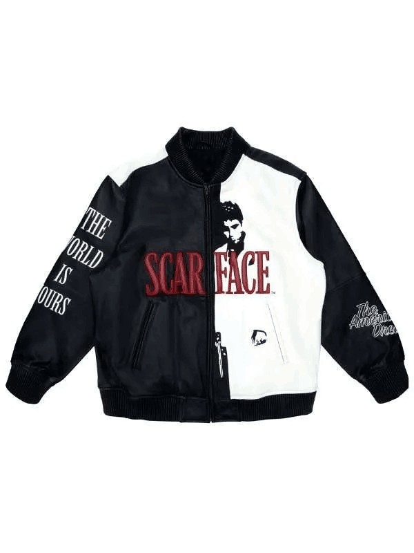 Scarface Tony Montana Black Leather Bomber Jacket for Men